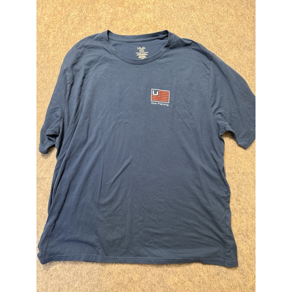 Huk Fishing T Shirt Mens XXXL 3XL Navy Blue Flag Logo Graphic Outdoor Fishing